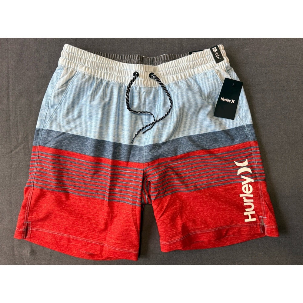 NWT Hurley Epic Ombre Volley Swim Shorts Men's Medium 7.5" Red Blue Stripe